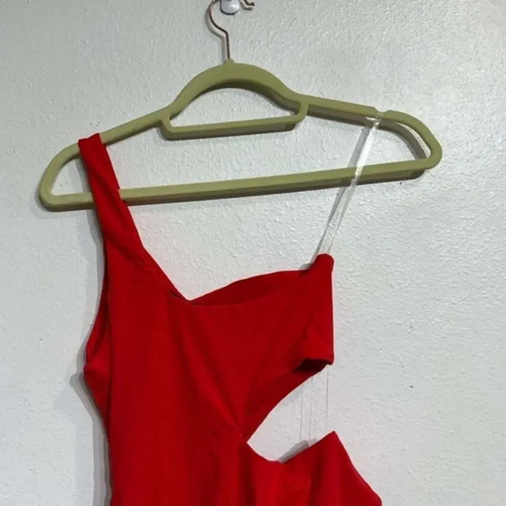 Aqua Red One Shoulder Cut Out One Piece Swimsuit Sz XL NWT